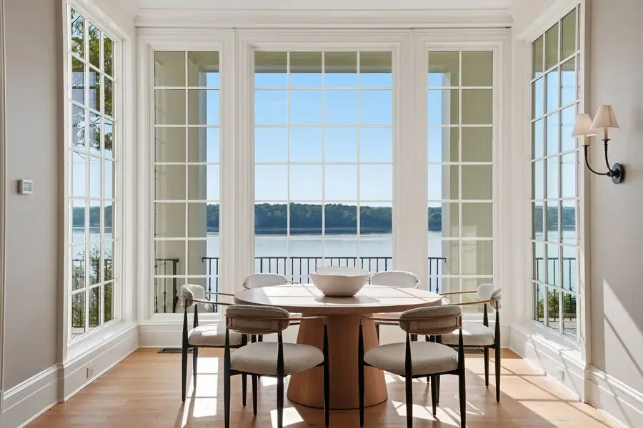 Breakfast nook with French doors to the river